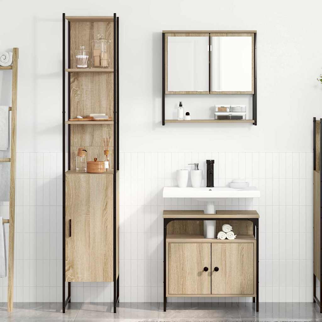 Set di mobili per il bagno con lo scaffale 3 pcs Rovere Sonoma | homemem39