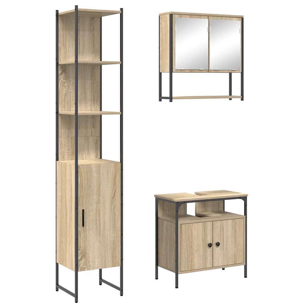 Set di mobili per il bagno con lo scaffale 3 pcs Rovere Sonoma | homemem39