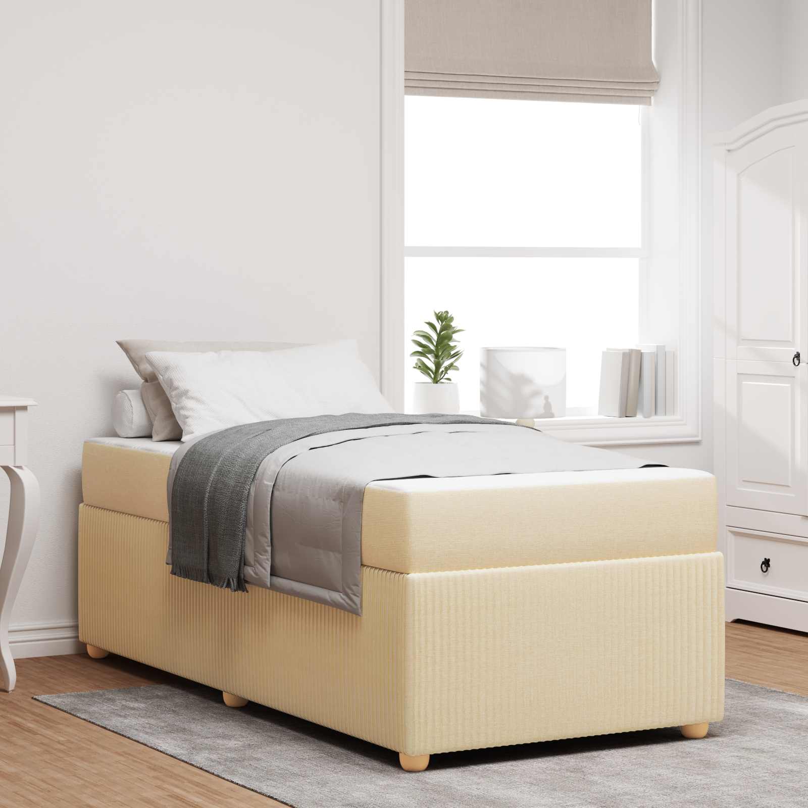 Struttura del letto con materasso Crema 90 x 200 cm Tessuto | homemem39