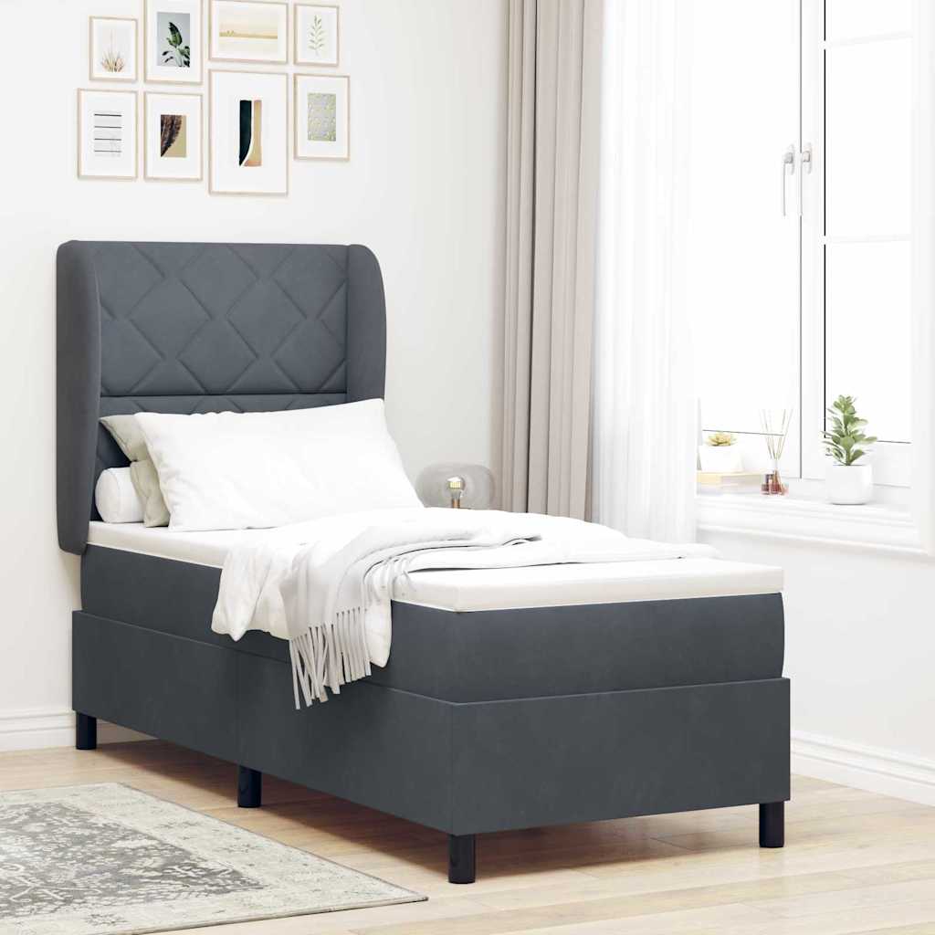 Letto a molle con testiera Grigio scuro 200 x 80 cm Velluto