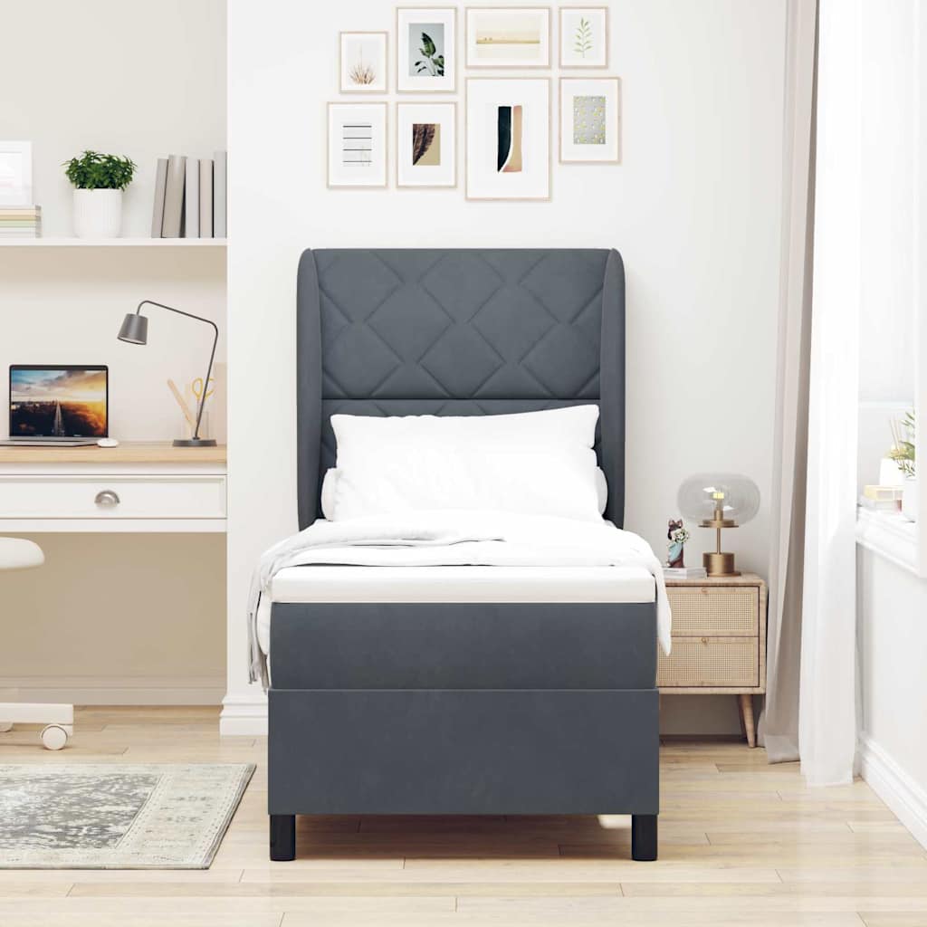 Letto a molle con testiera Grigio scuro 200 x 80 cm Velluto