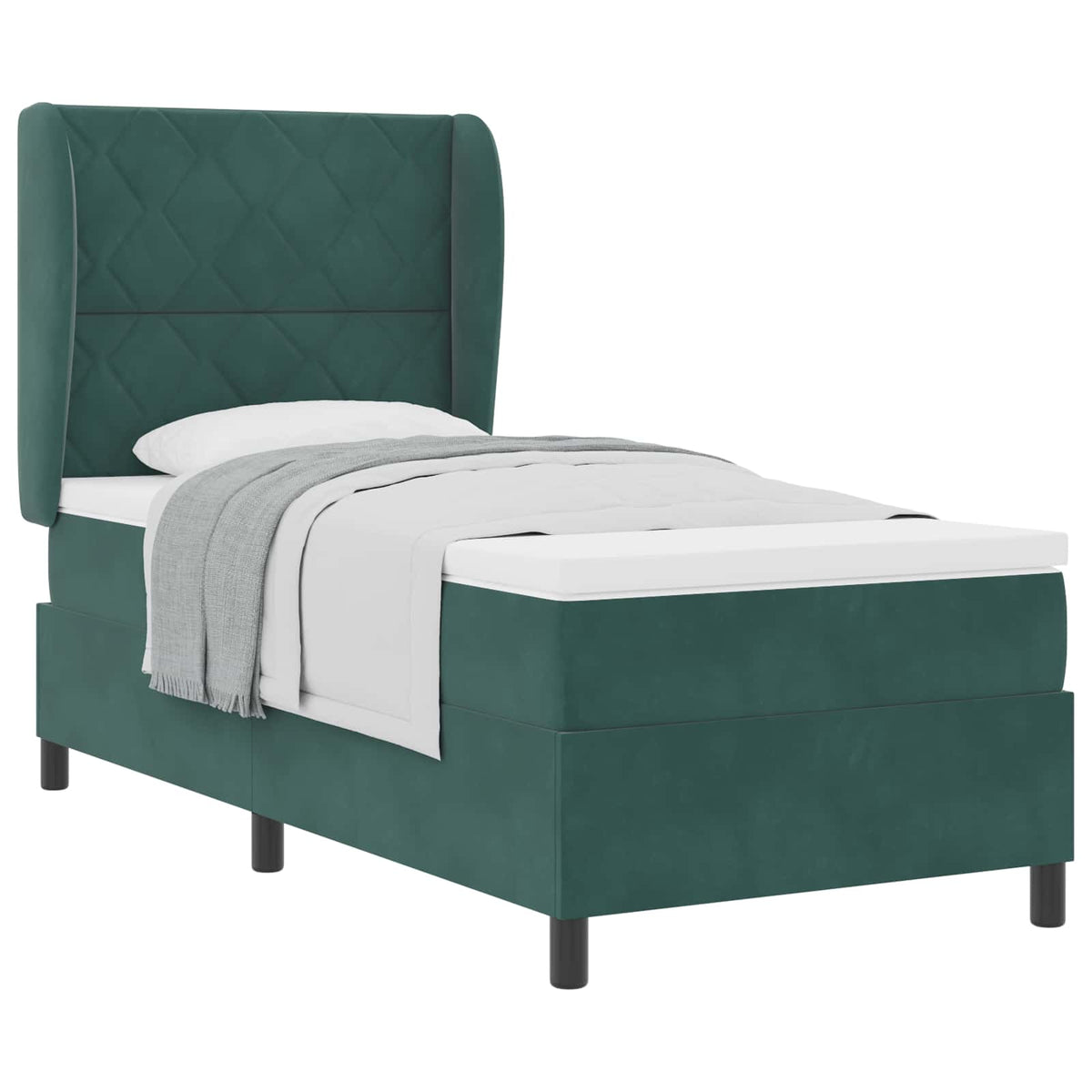 Letto a molle con testiera Verde Scuro 190 x 90 cm Velluto