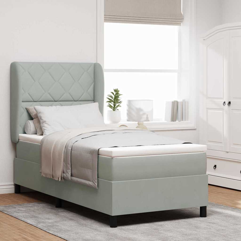 Letto a molle con materasso Grigio chiaro 100 x 200 cm Velluto