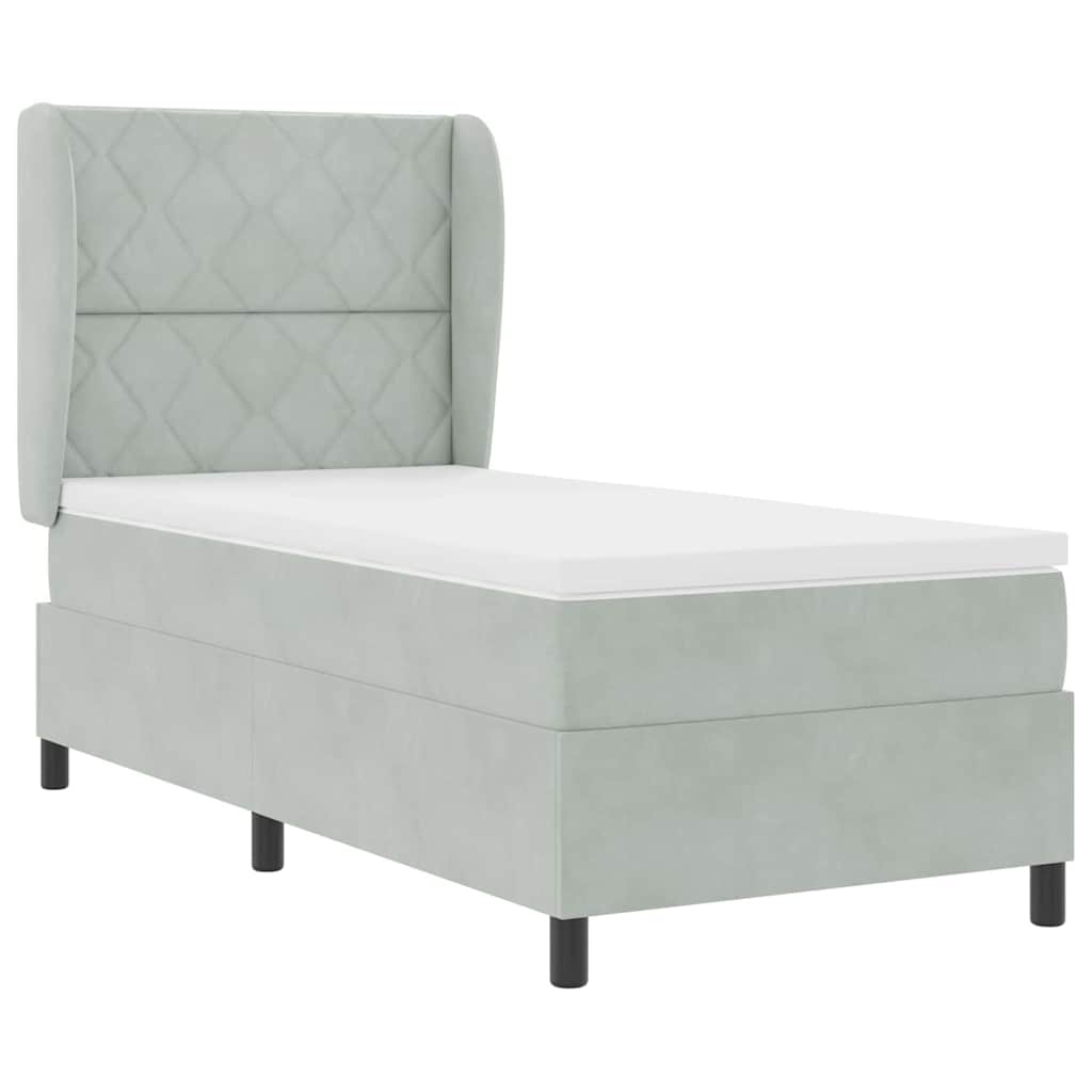 Letto a molle con materasso Grigio chiaro 100 x 200 cm Velluto