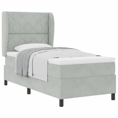 Letto a molle con materasso Grigio chiaro 100 x 200 cm Velluto