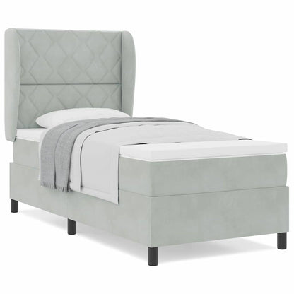 Letto a molle con materasso Grigio chiaro 100 x 200 cm Velluto