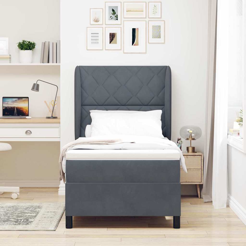 Letto a molle con testiera Grigio scuro 200 x 100 cm Poliestere