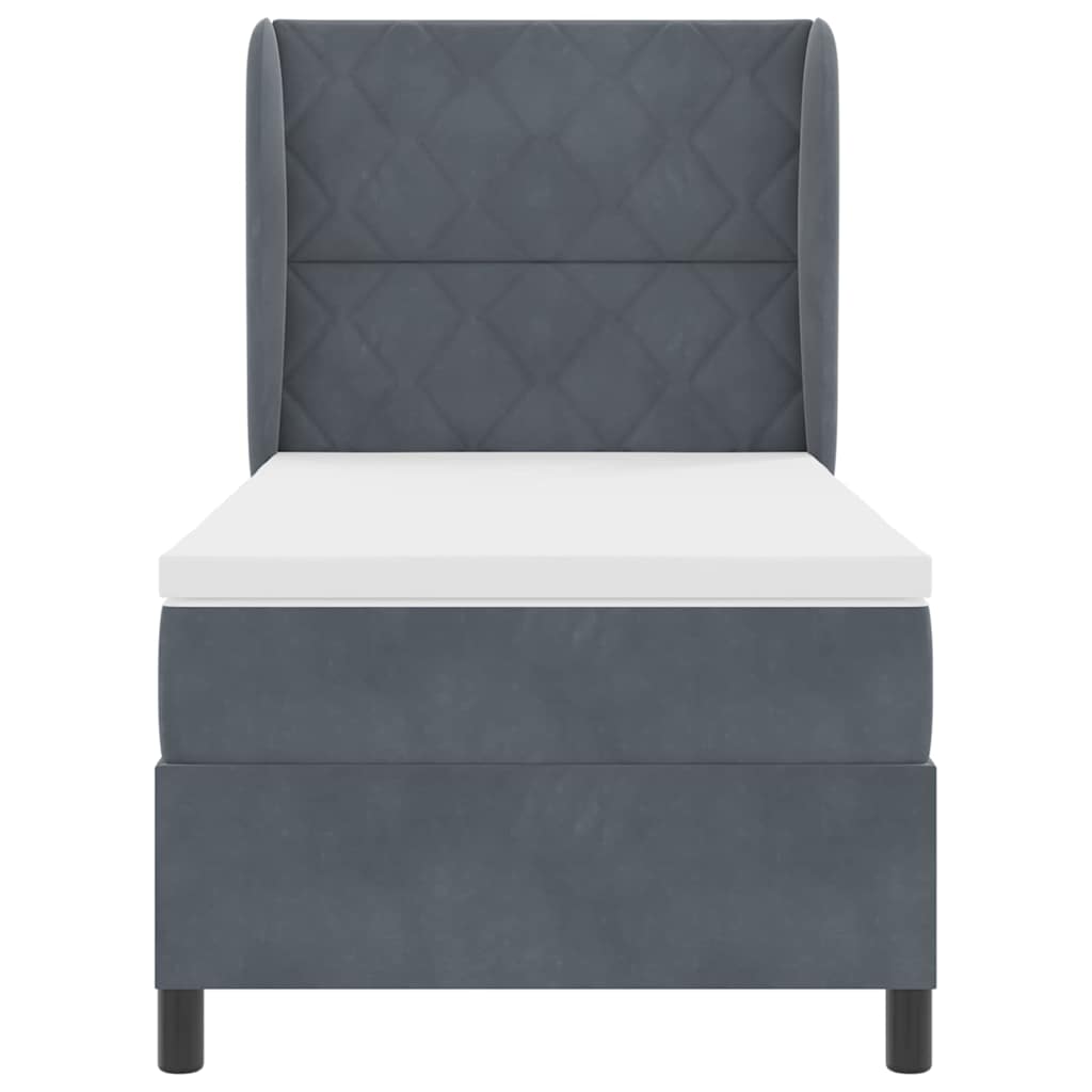 Letto a molle con materasso Grigio scuro 100 x 200 cm Velluto