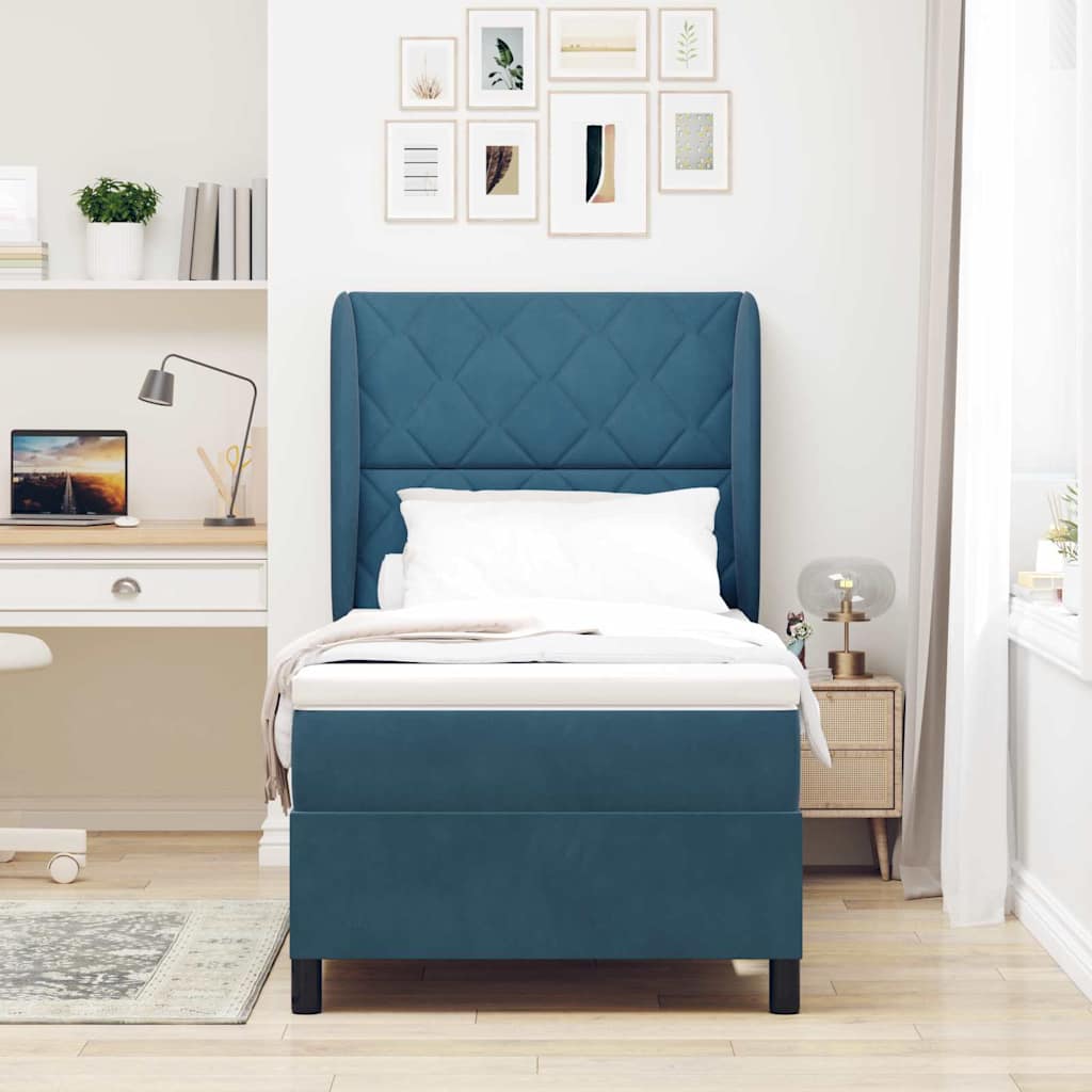 Letto a molle con testiera Blu Scuro 200 x 100 cm Velluto | homemem39