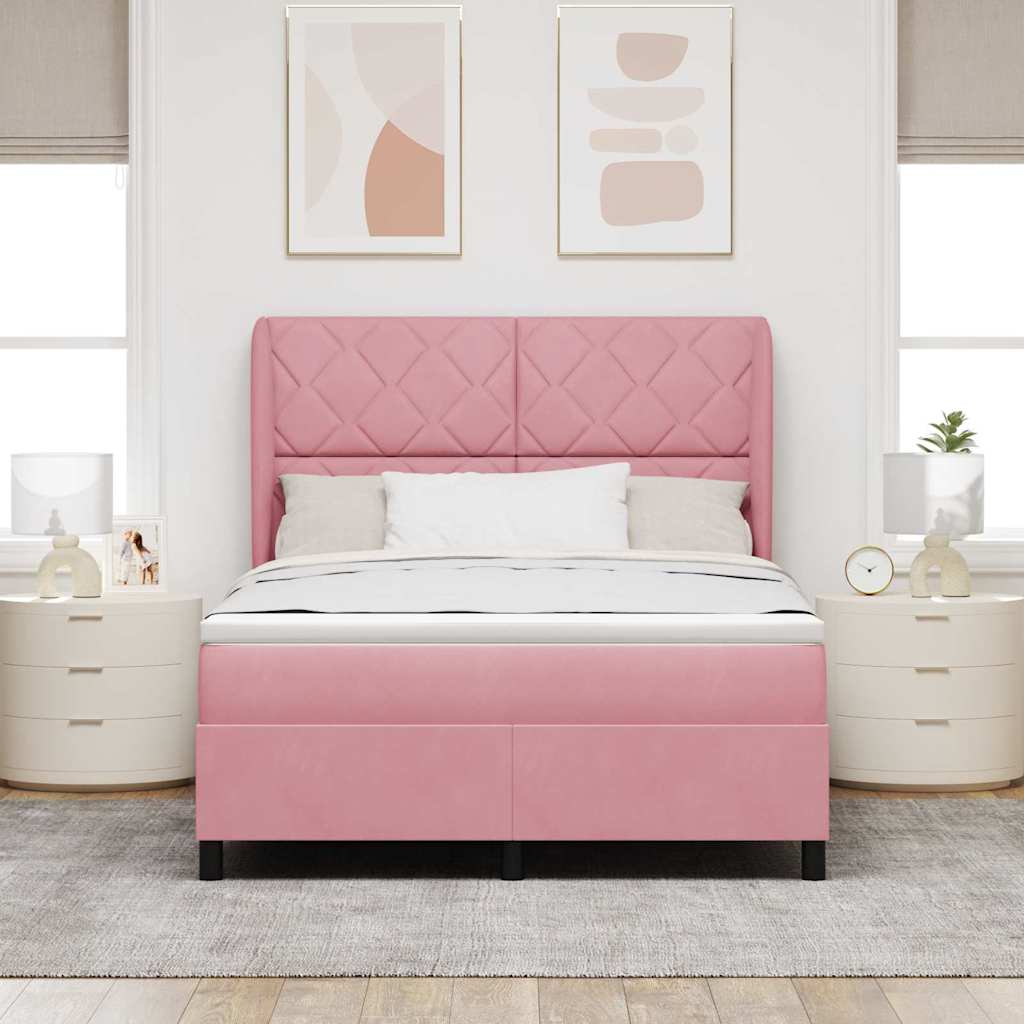 Letto a molle con testiera Rosa 200 x 140 cm Velluto