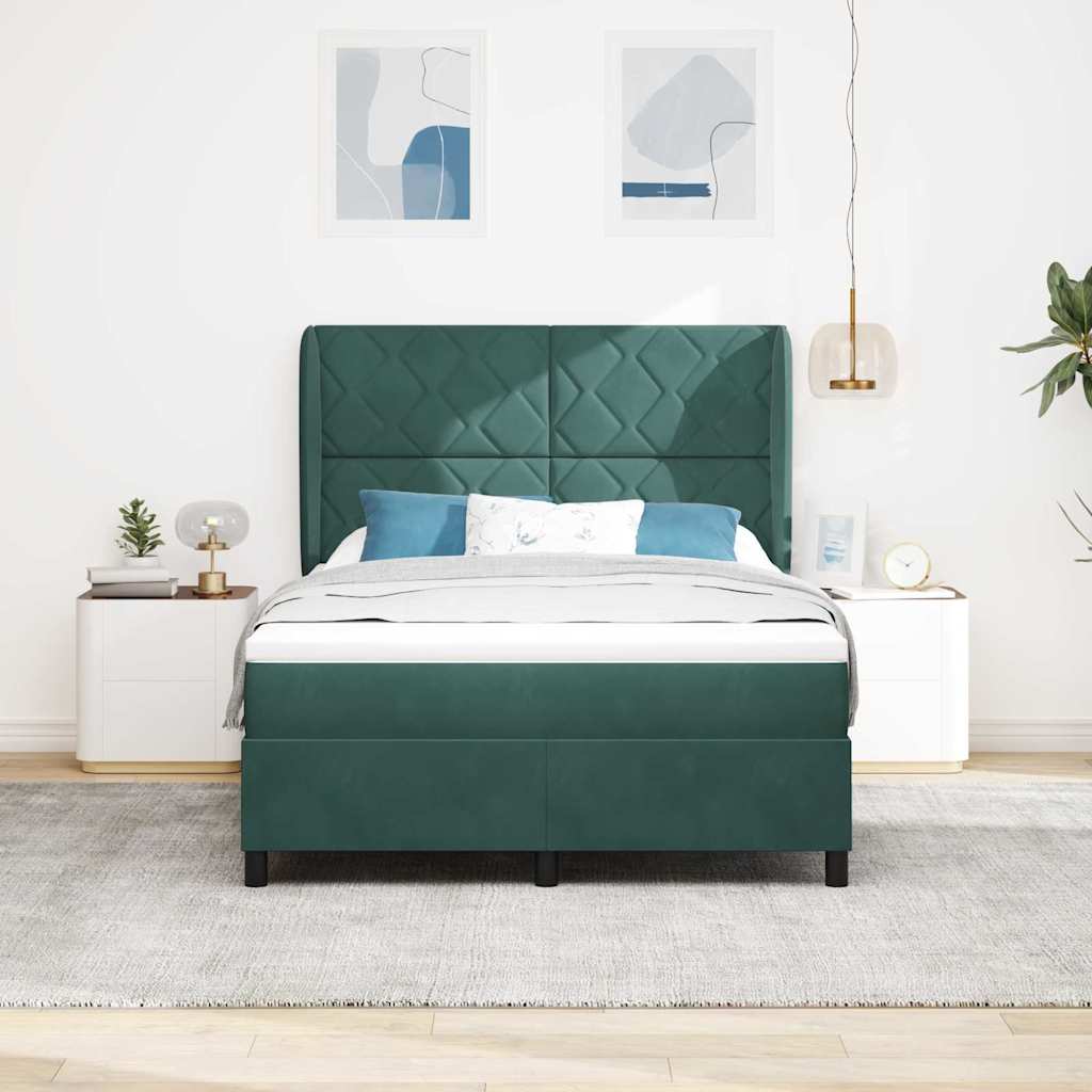Letto a molle con testiera Verde Scuro 200 x 160 cm Velluto