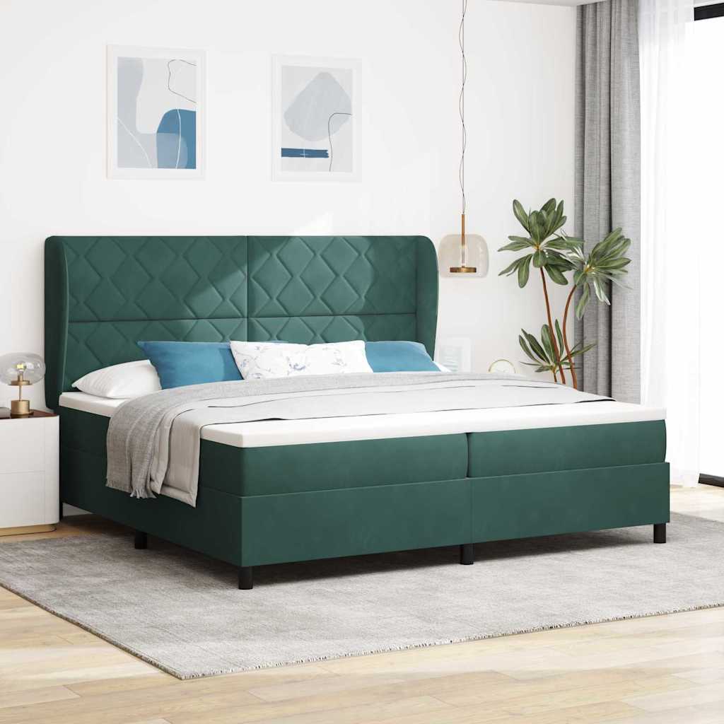 Letto a molle con testiera Verde Scuro 200 x 200 cm Velluto
