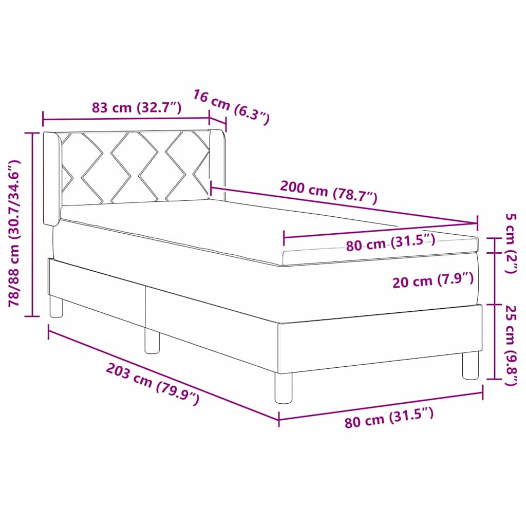 Letto a molle con cuscino Grigio scuro 200 x 80 cm Tessuto | homemem39