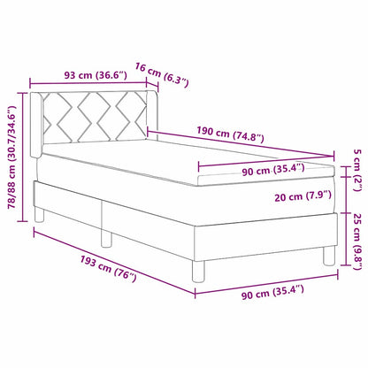 Letto a molle con testiera Grigio scuro 190 x 90 cm Tessuto | homemem39