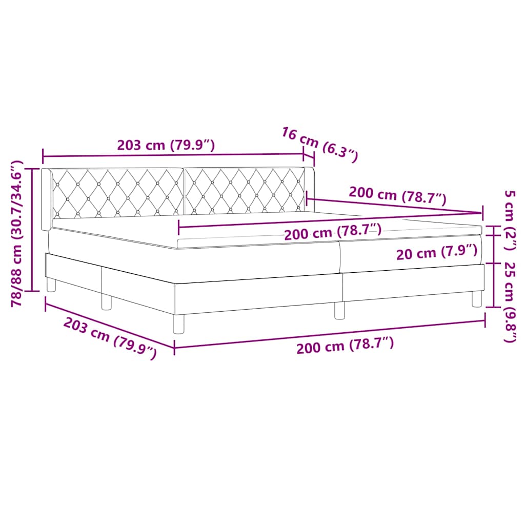 Letto Box Spring con Materasso Nero 100x200 cm in Velluto