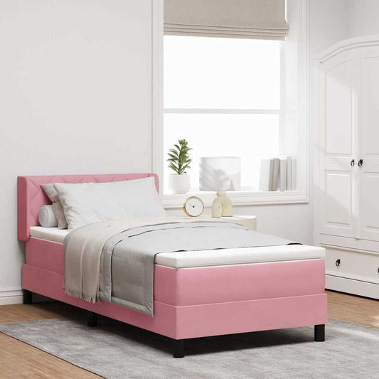 Letto Box Spring con Materasso Nero 100x200 cm in Velluto Rosa