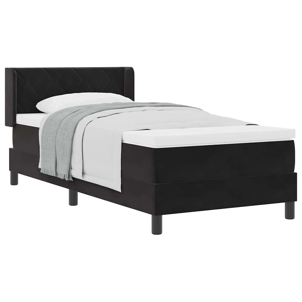 Letto Box Spring con Materasso Nero 100x200 cm in Velluto Nero - homemem39