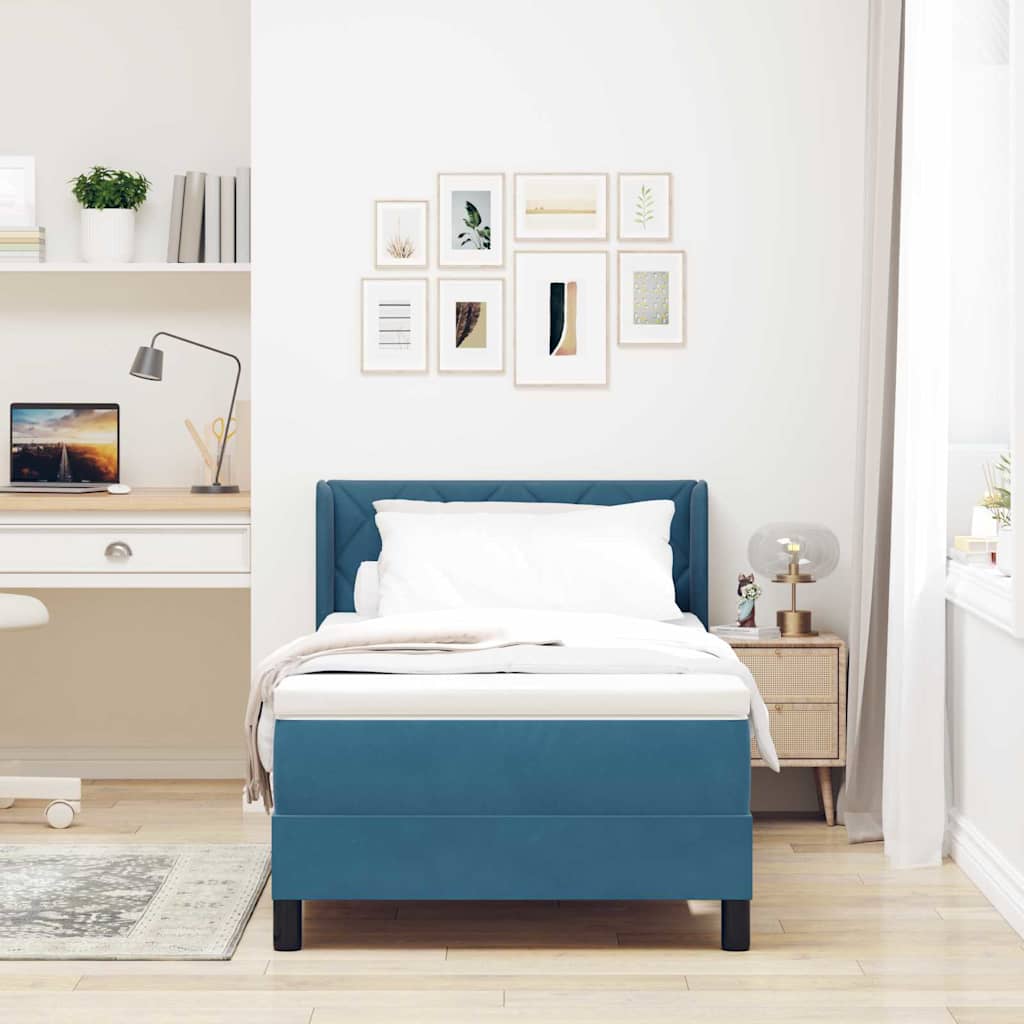 Letto a molle con testiera Blu Scuro 200 x 90 cm Velluto