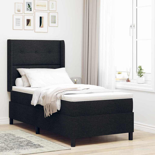 Letto a molle con cuscino con testiera Nero 200 x 90 cm Tessuto