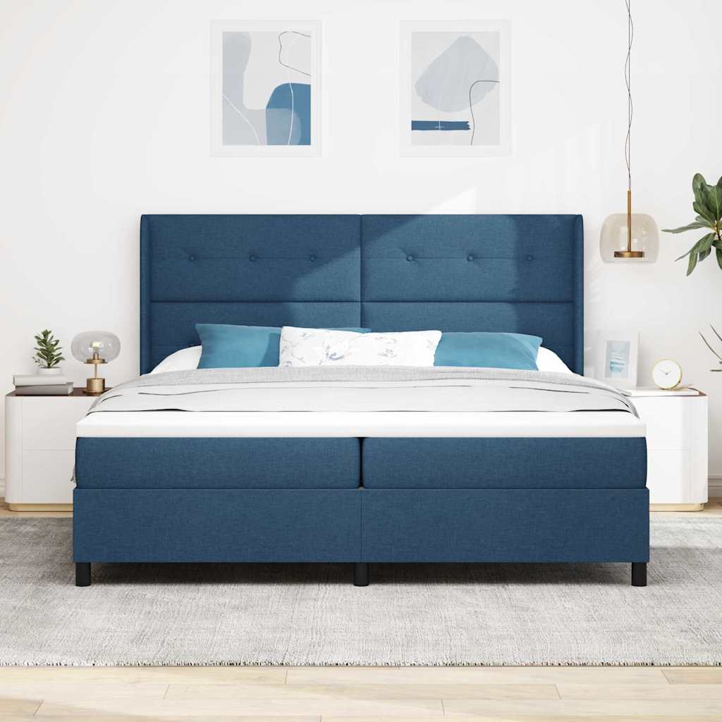 Letto a molle con cuscino con testiera Blu 200 x 200 cm Tessuto | homemem39