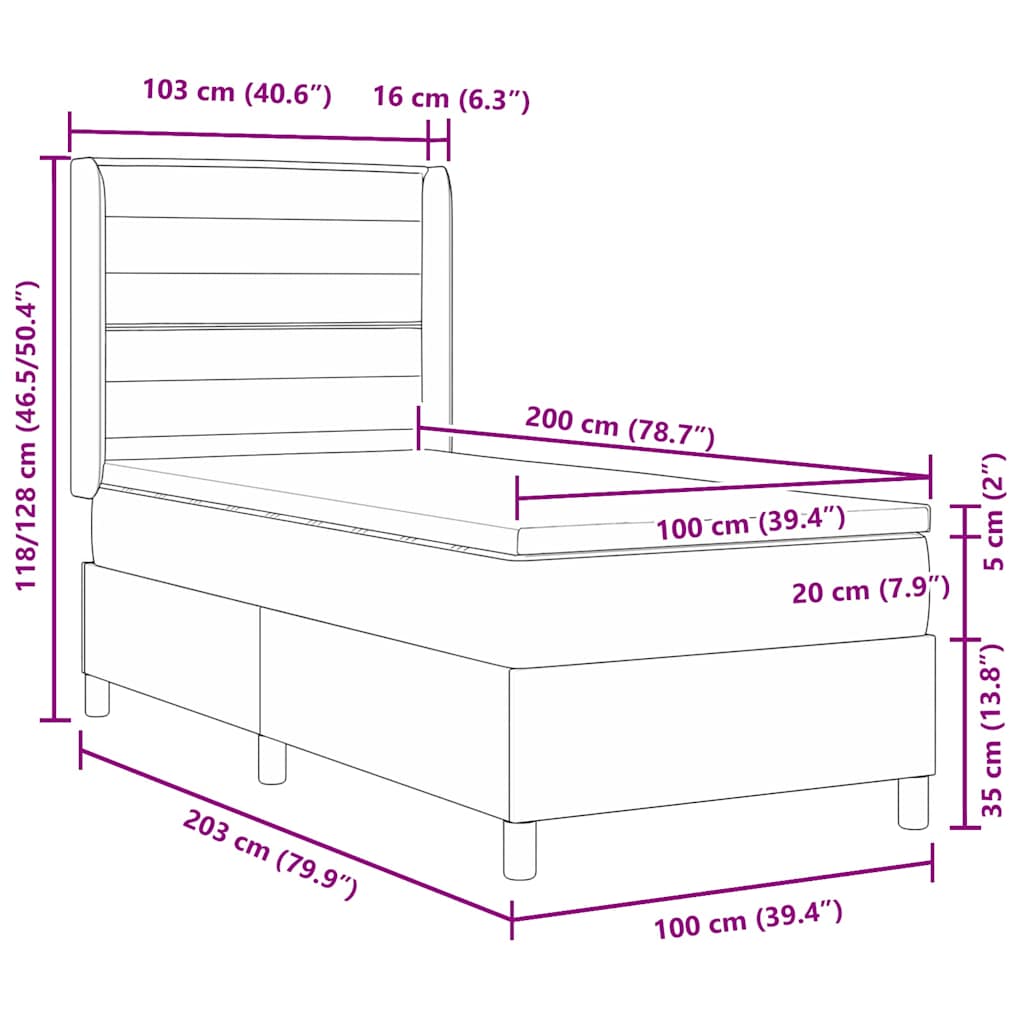 Letto a molle con materasso Marrone Scuro 100 x 200 cm Tessuto | homemem39