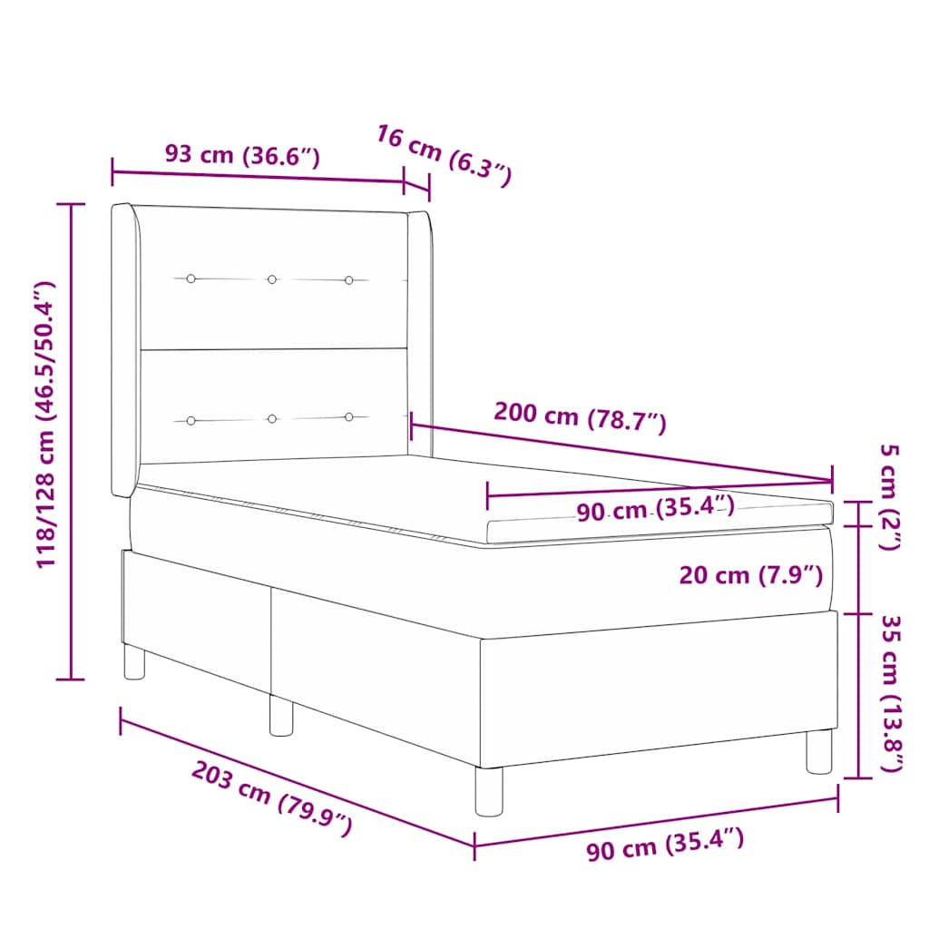 Letto a molle con materasso Grigio scuro 90 x 200 cm Tessuto