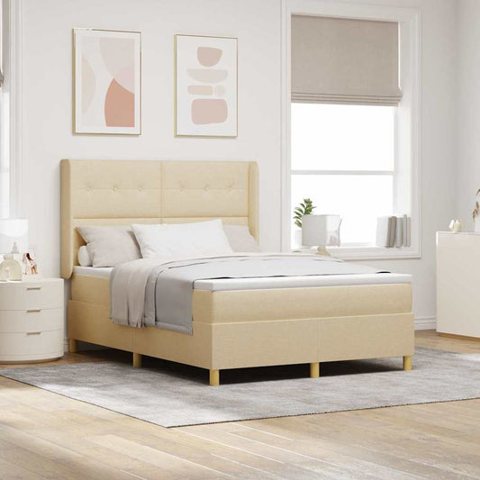 Letto a molle con testiera Crema 140 x 190 cm Tessuto | homemem39
