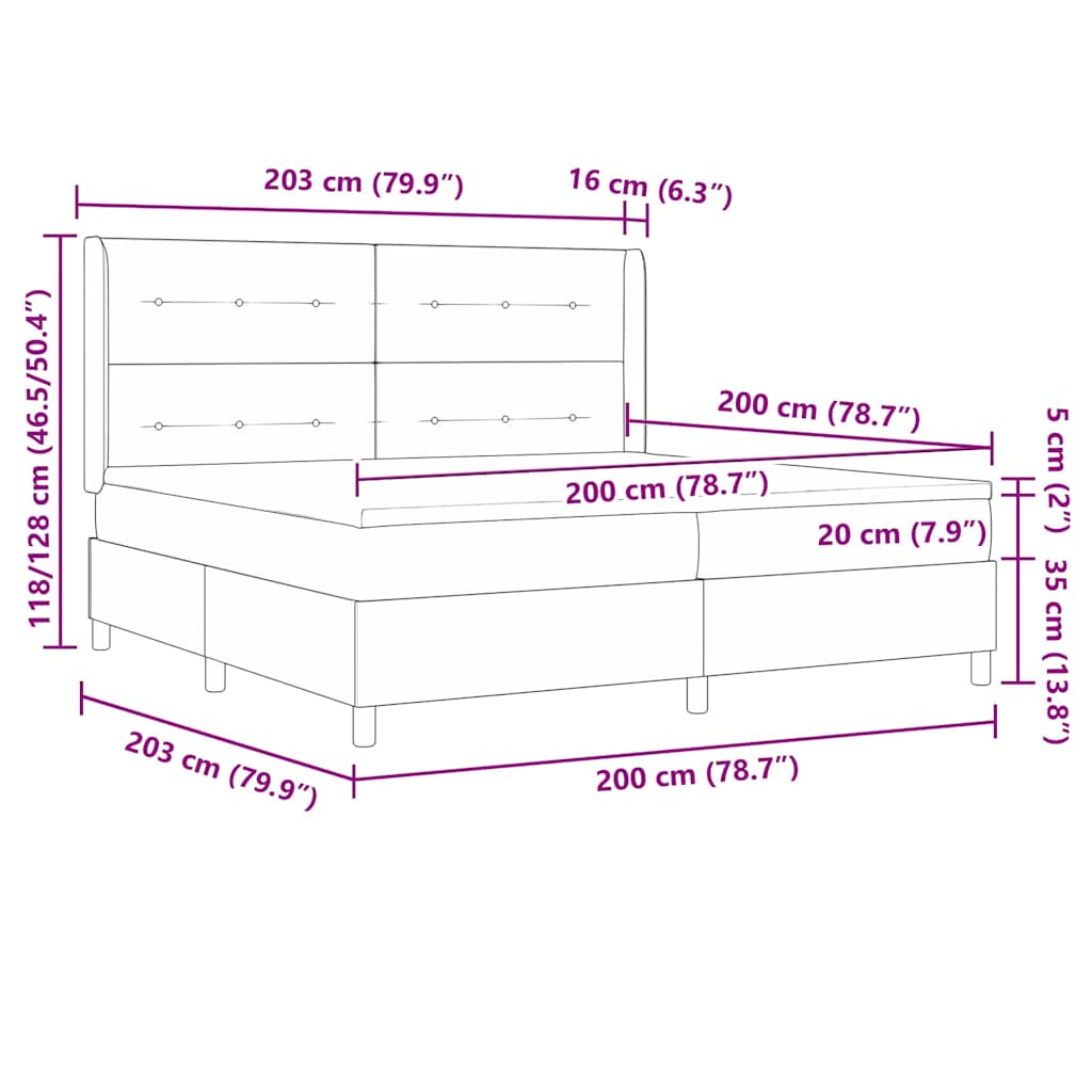 Letto a Molle con materasso Nero 200 x 200 cm Tessuto - homemem39