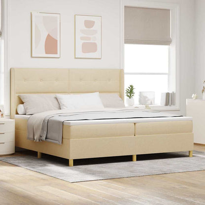 Letto a molle con testiera Crema 200 x 200 cm Tessuto | homemem39