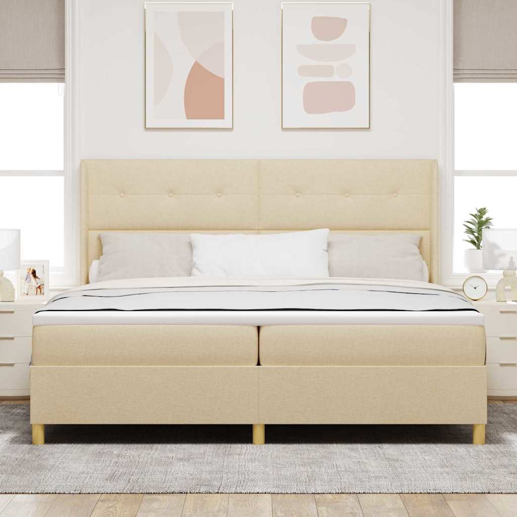 Letto a molle con testiera Crema 200 x 200 cm Tessuto | homemem39