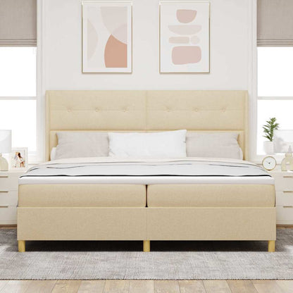 Letto a molle con testiera Crema 200 x 200 cm Tessuto | homemem39