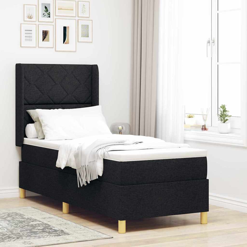 Letto a molle con testiera Nero 80 x 200 cm Tessuto