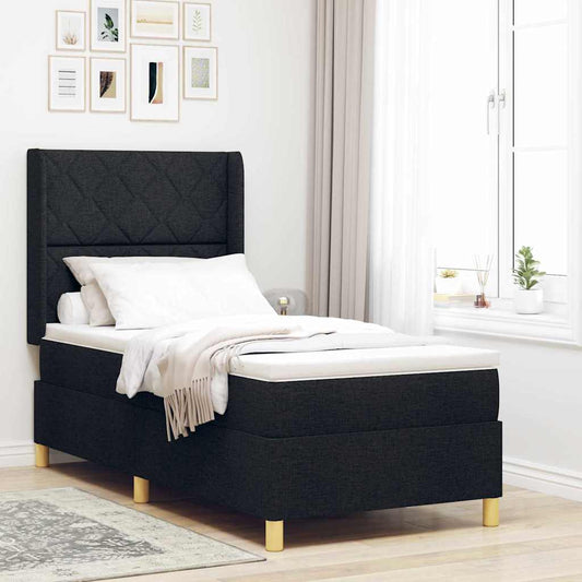 Letto a Molle con materasso Nero 100 x 200 cm Tessuto - homemem39
