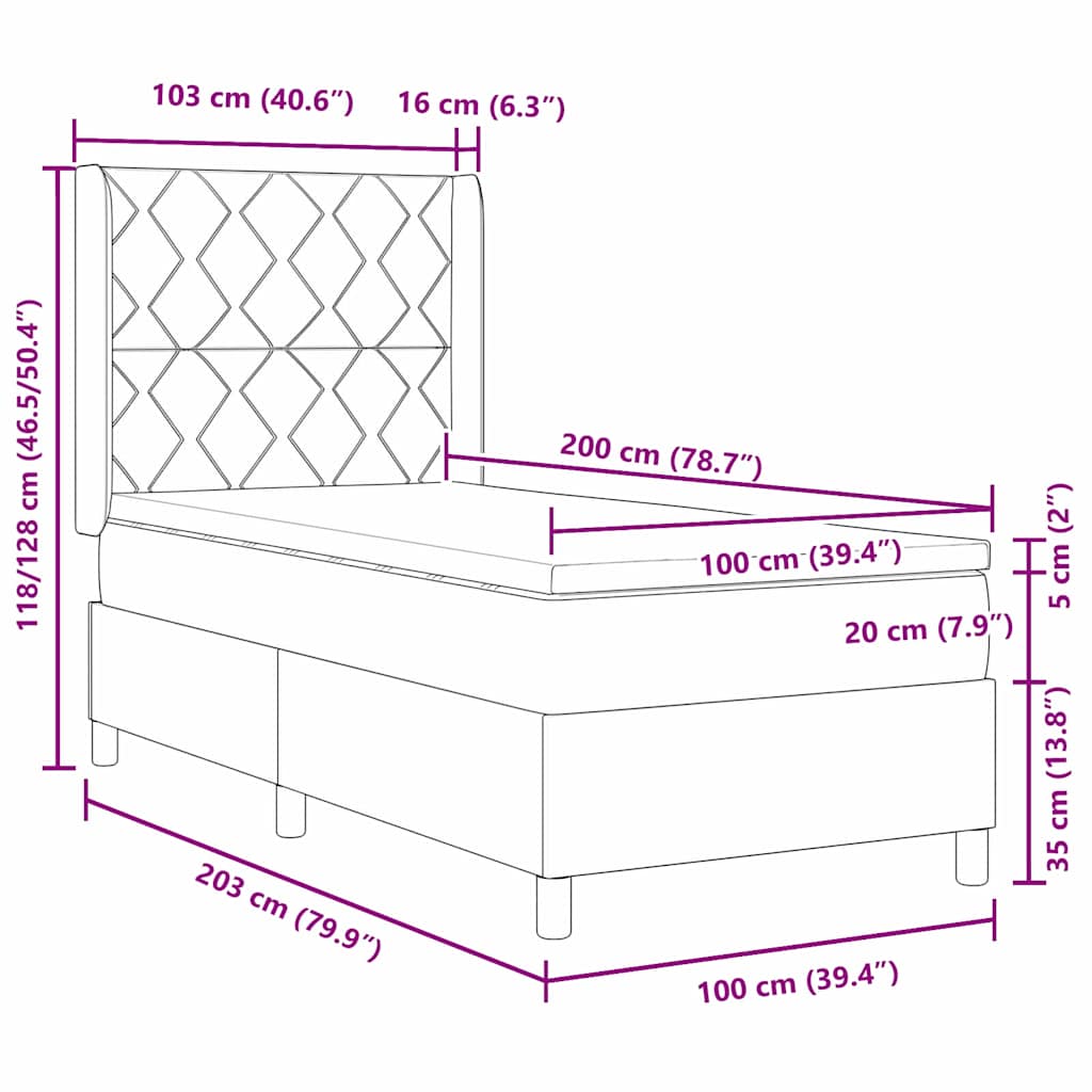 Letto a molle con testiera Marrone Scuro 100 x 200 cm Tessuto | homemem39