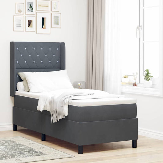 Letto a molle con materasso Grigio scuro 80 x 200 cm Velluto