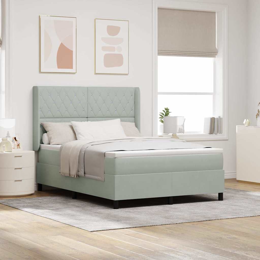 Letto a molle con testiera Grigio chiaro 140 x 190 cm Velluto - homemem39