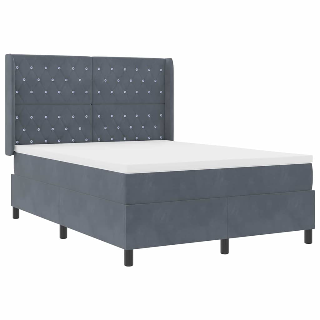 Letto a molle con materasso Grigio scuro 140 x 190 cm Velluto