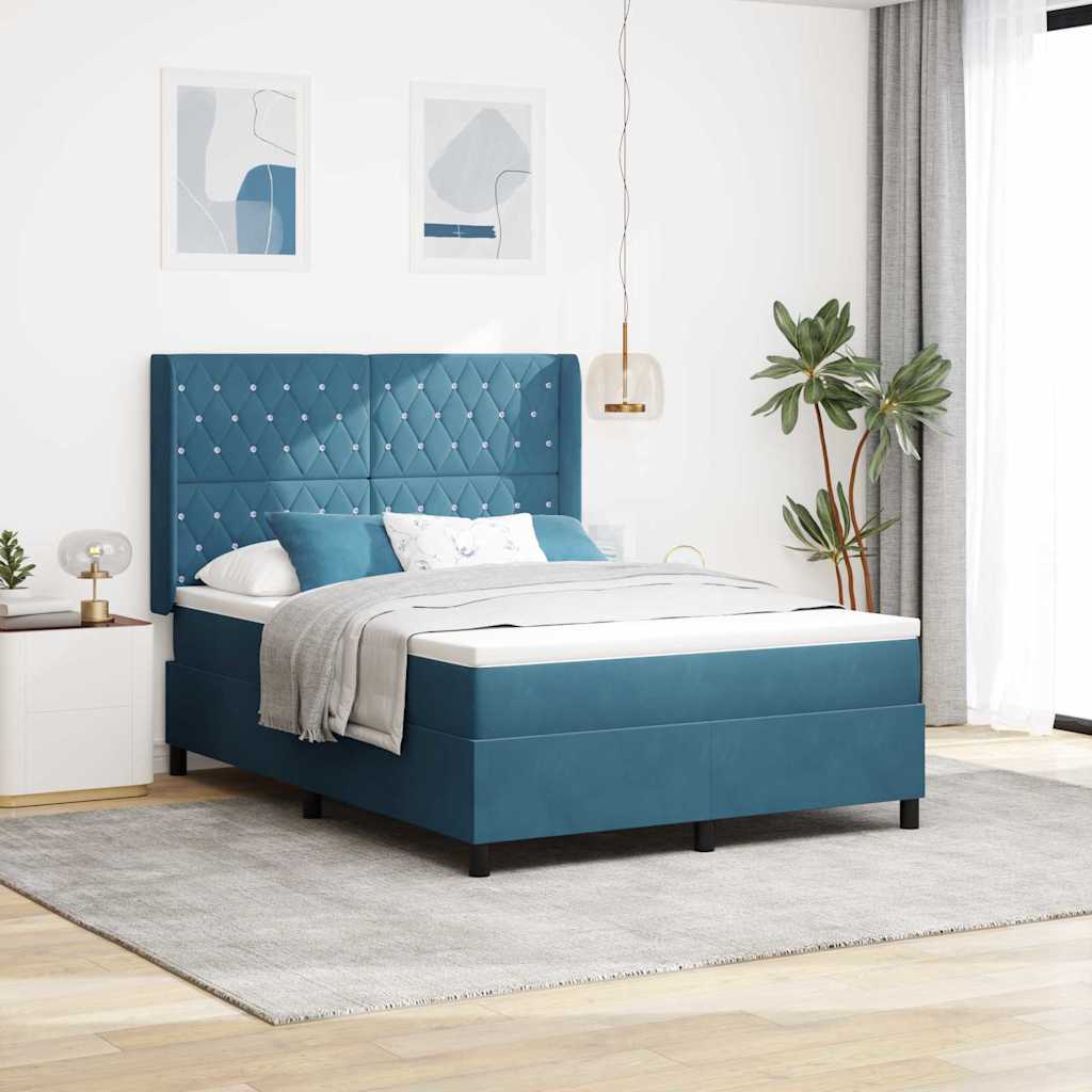 Letto a molle con testiera Blu 140 x 190 cm Velluto - homemem39