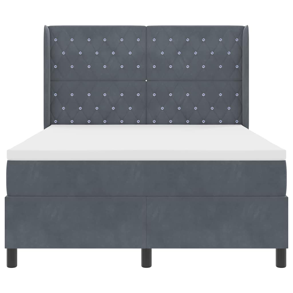 Letto a molle con materasso Grigio scuro 140 x 200 cm Velluto