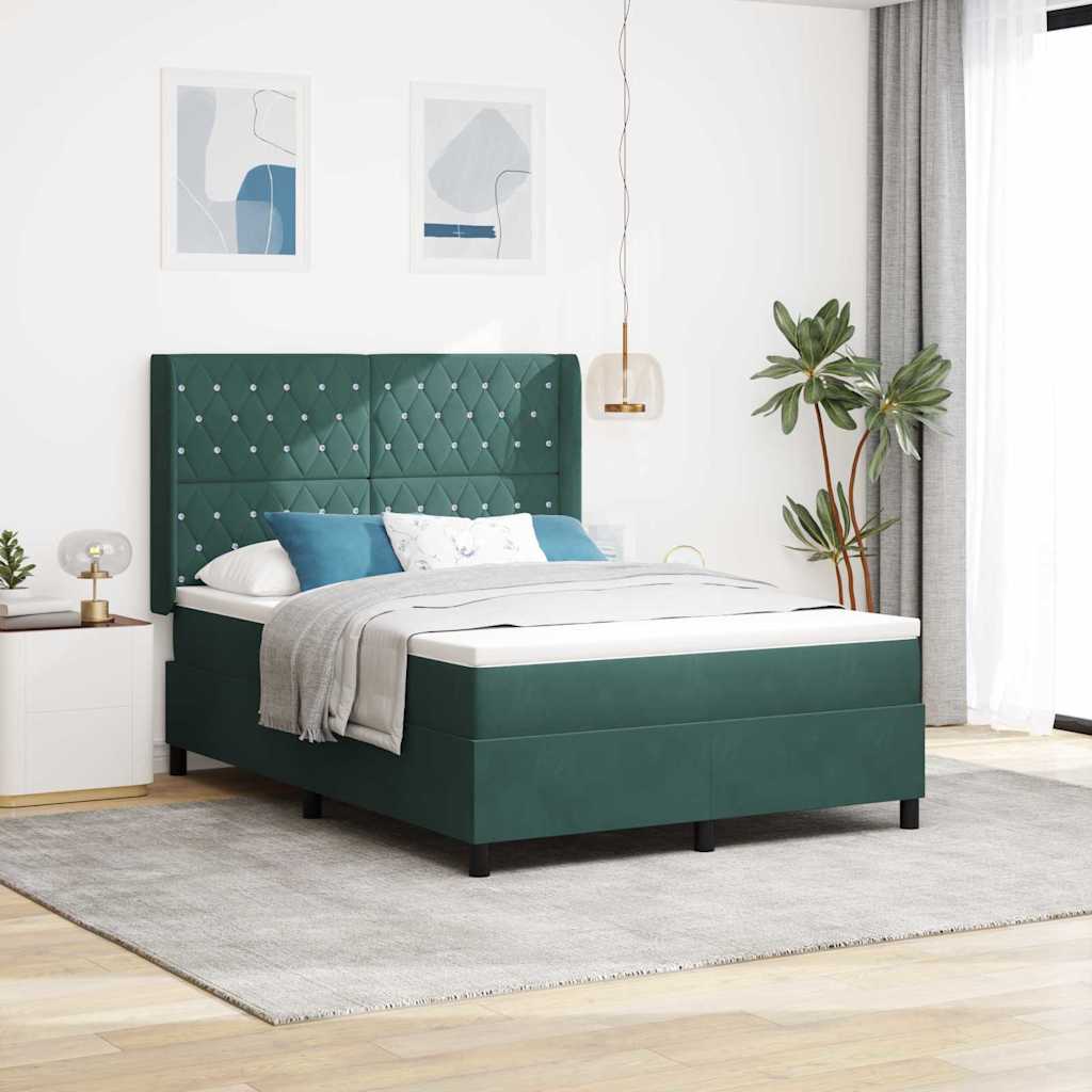 Letto a molle con materasso Verde Scuro 140 x 200 cm Velluto | homemem39