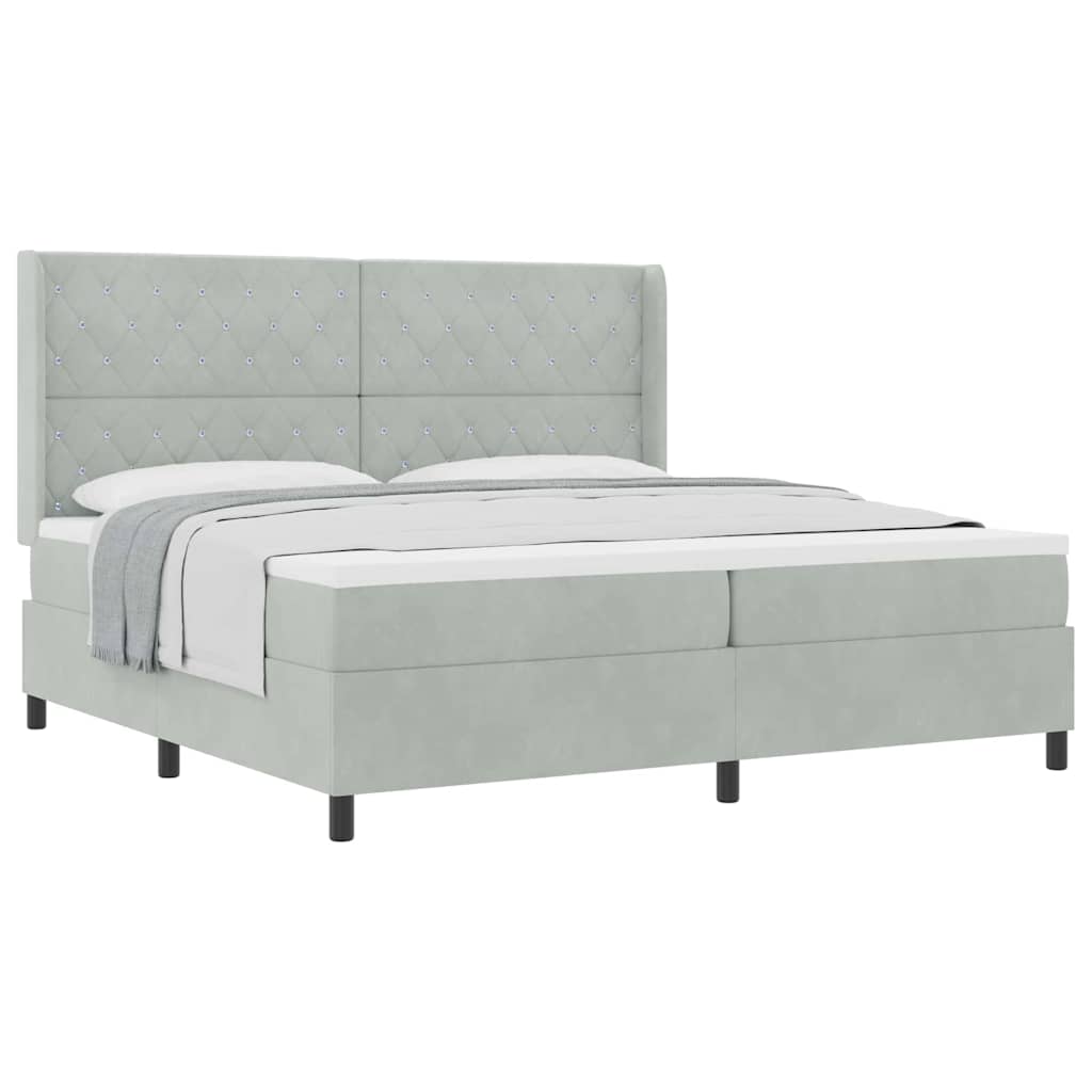 Letto a molle con testiera Grigio chiaro 200 x 200 cm Velluto - homemem39