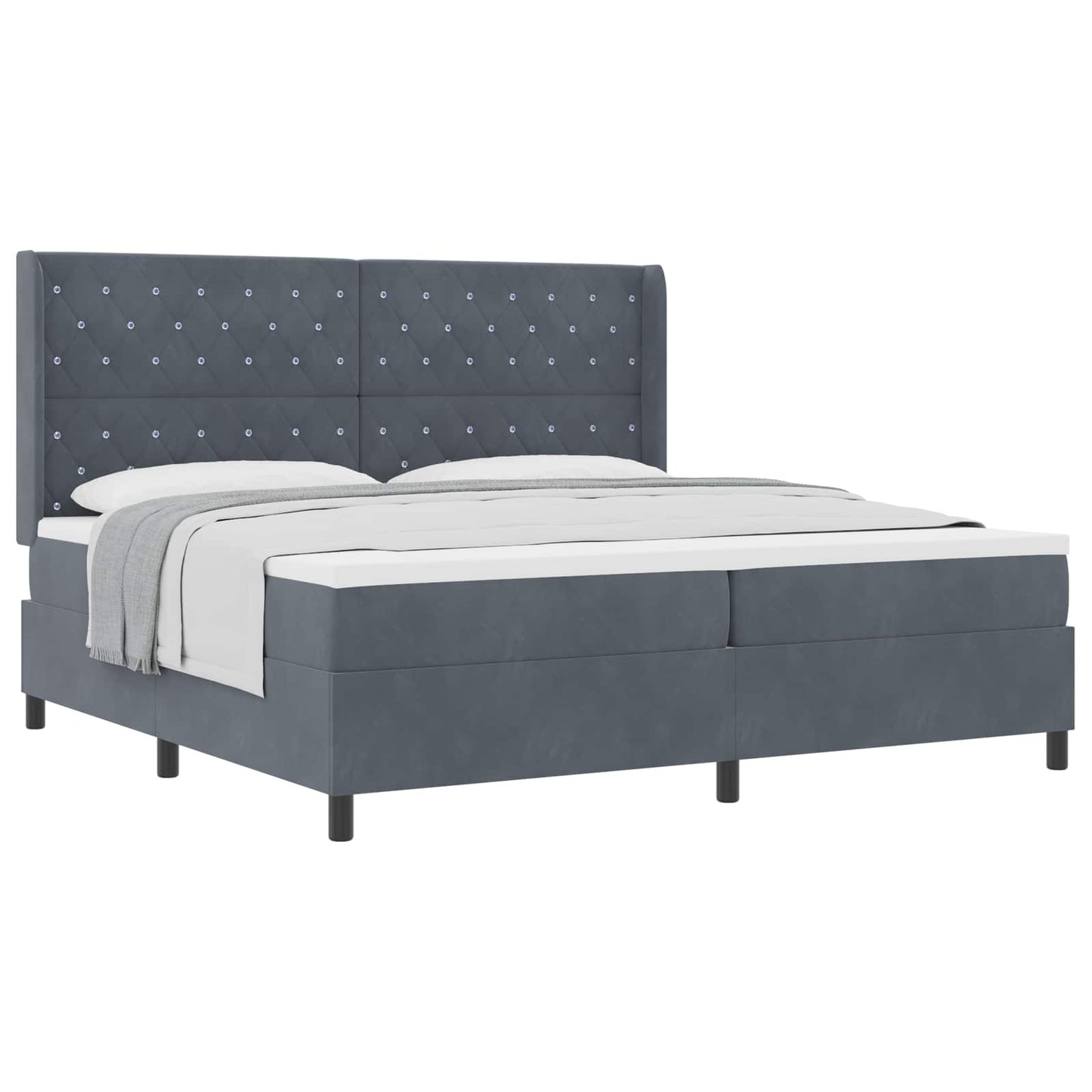Letto a molle con materasso Grigio scuro 200 x 200 cm Velluto