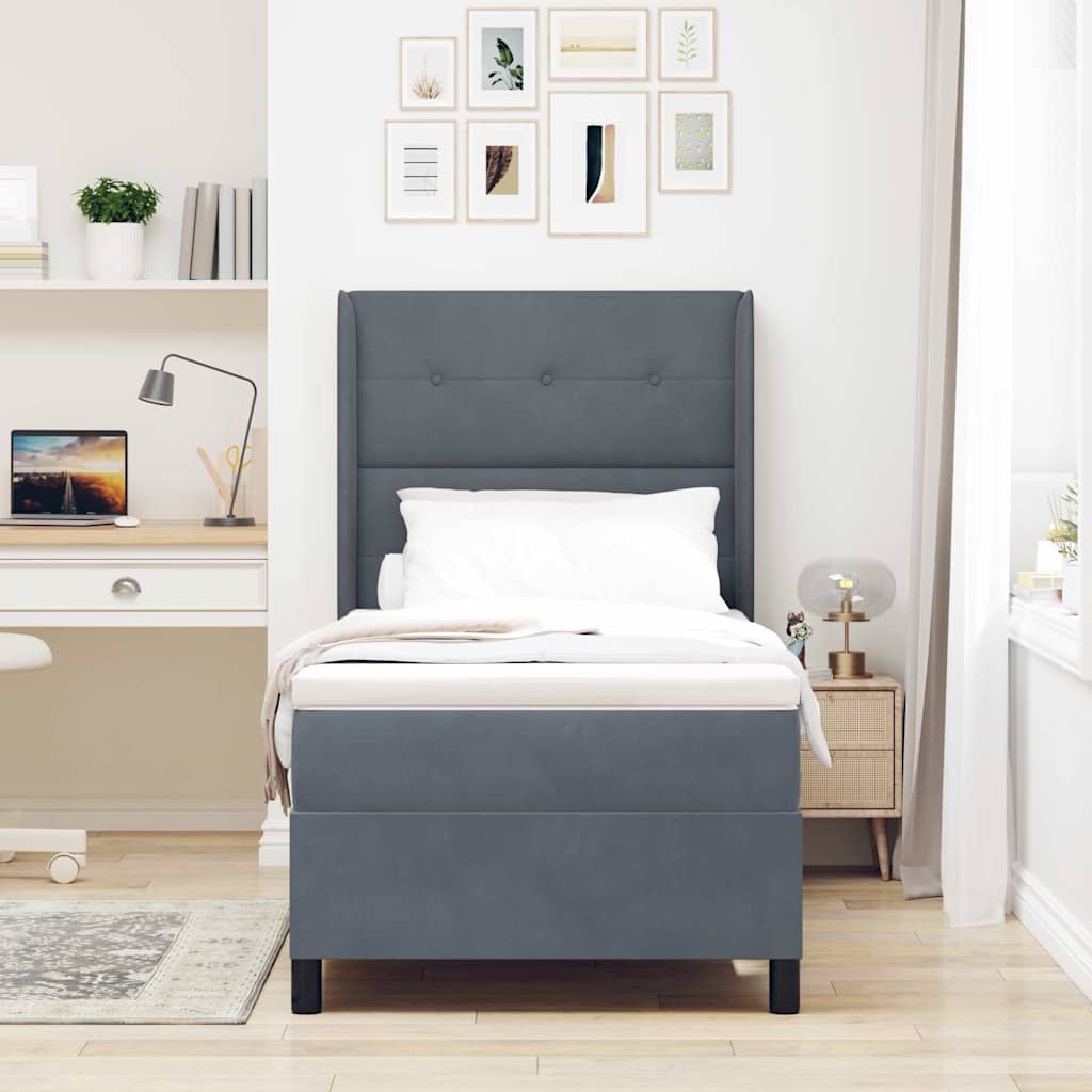Letto a molle con testiera Grigio scuro 100 x 200 cm Velluto | homemem39