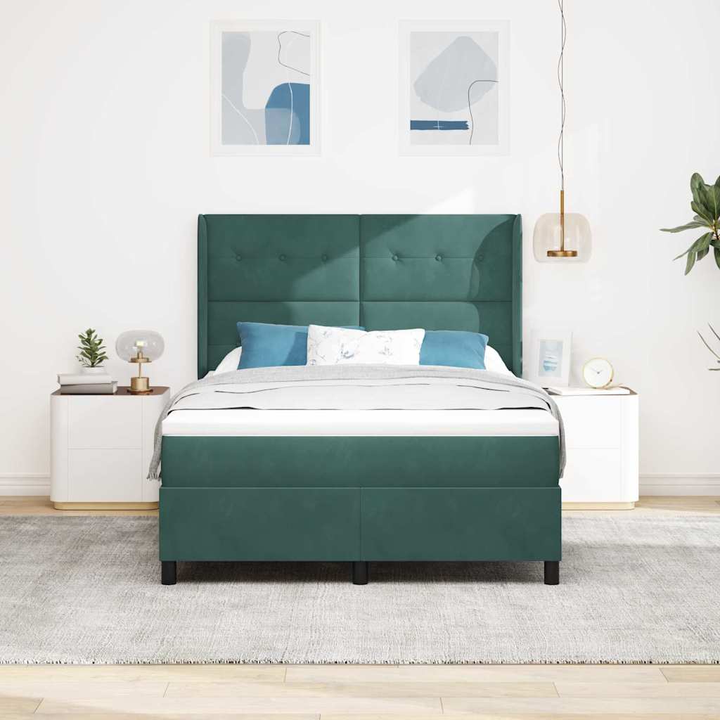 Letto a molle con testiera Verde Scuro 140 x 200 cm Velluto | homemem39