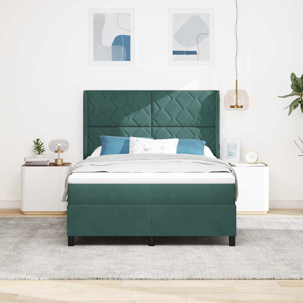 Letto a molle con testiera Verde Scuro 140 x 190 cm Velluto | homemem39