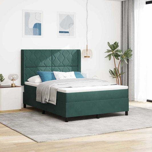 Letto a molle con testiera Verde Scuro 140 x 200 cm Velluto | homemem39