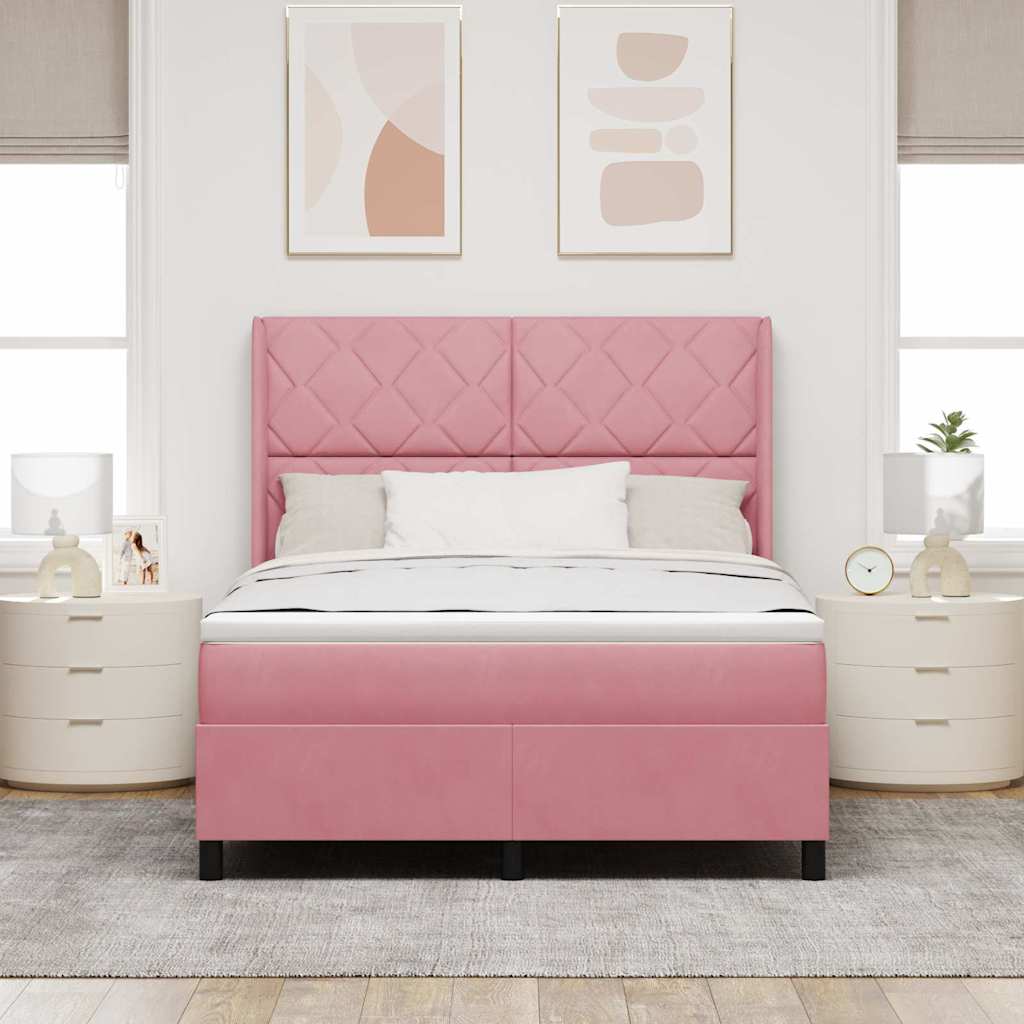 Letto a molle con testiera Rosa 140 x 200 cm Velluto