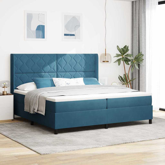 Letto a molle con testiera Blu 200 x 200 cm Velluto | homemem39