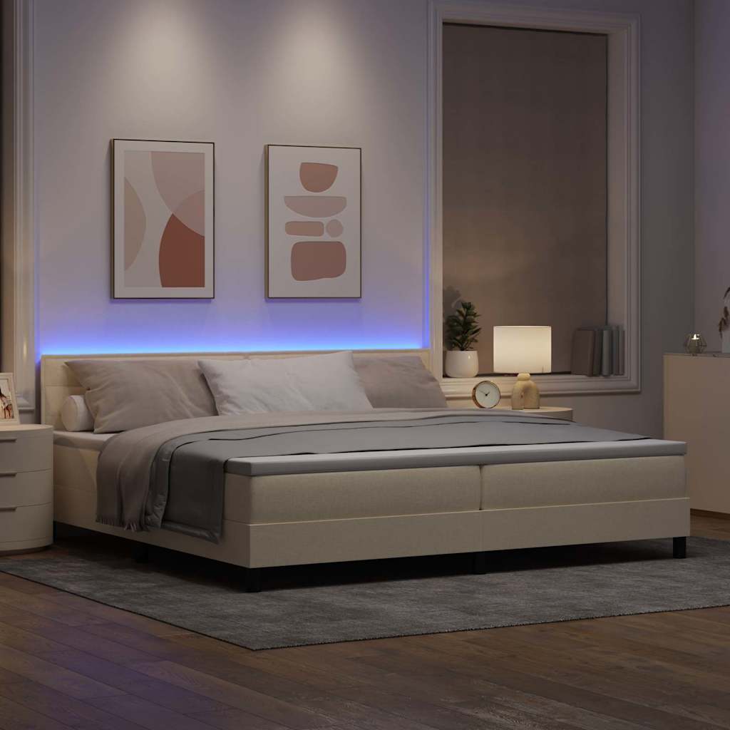 Letto a molle con materasso con led Crema 200 x 200 cm Tessuto | homemem39