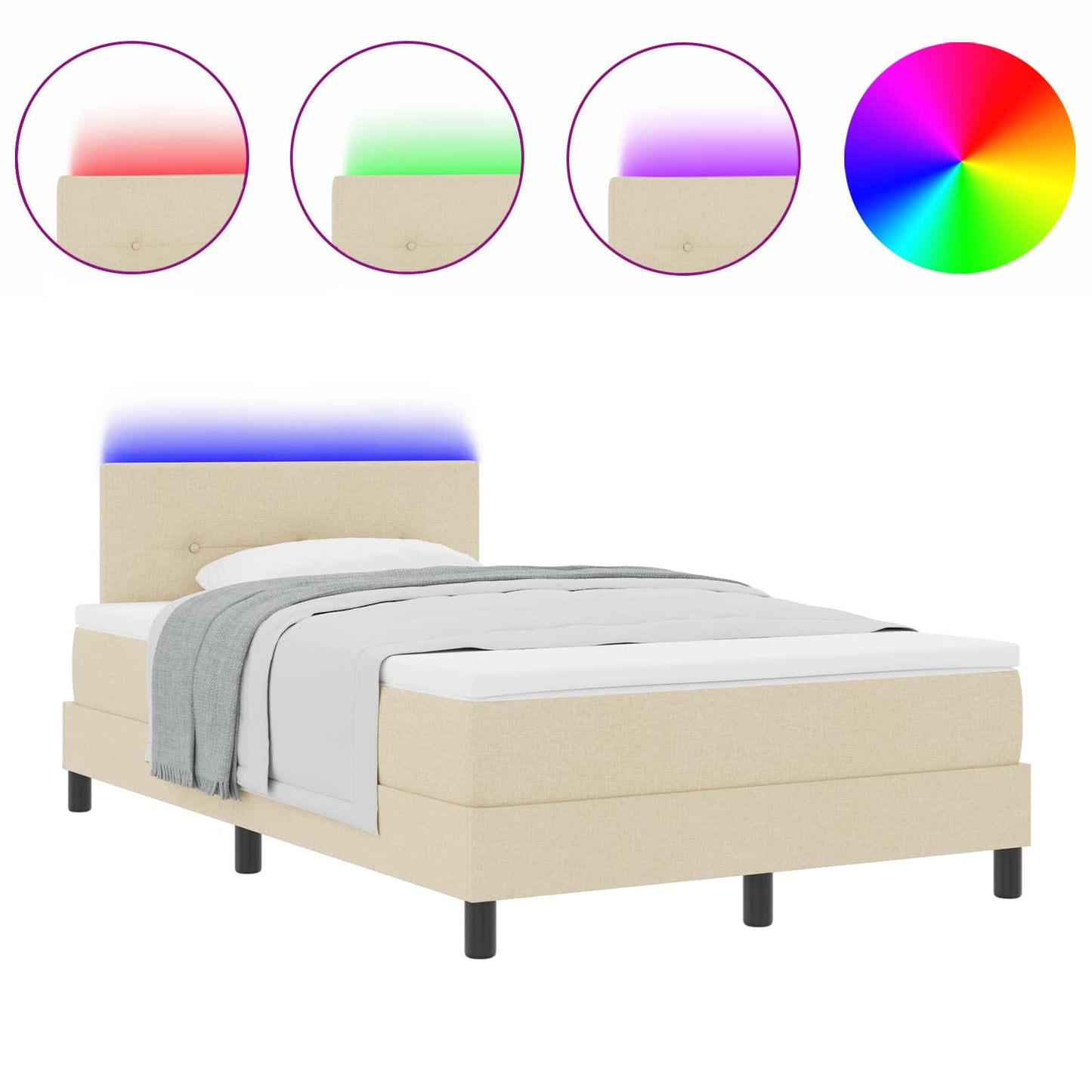 Letto a molle con materasso Crema 120 x 190 cm Tessuto